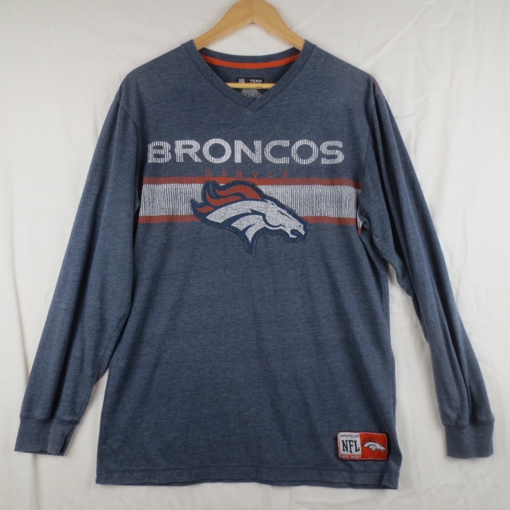 Team Apparel Denver Broncos T Shirt Mens M Blue V Neck Long Sleeve NFL AFC West
